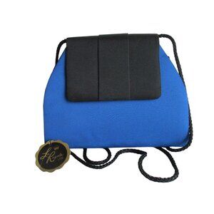 *La Regale Royal Blue and Black Crossbody Evening Bag Sateen Rope Strap - NEW